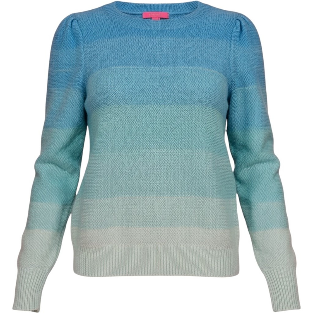 Lilly Pulitzer Drayton Ombre Sweater Plunge Blue/Mint Puff Sleeve Size Medium